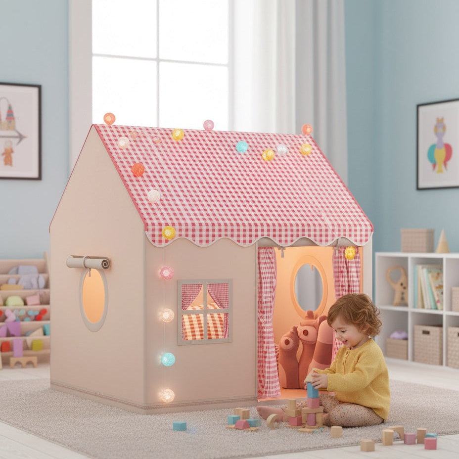 enfant devant cabane enfant tente enfant d'interieure rose cabanepliante