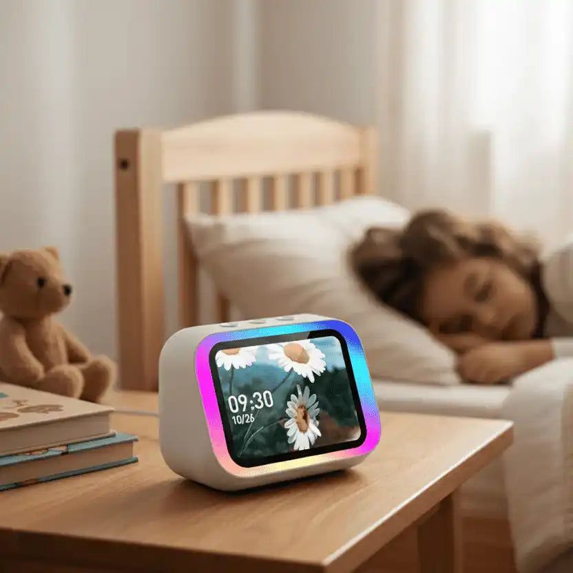 enfant dors avec son reveil educatif enfant avec haut parleur wiseclock
