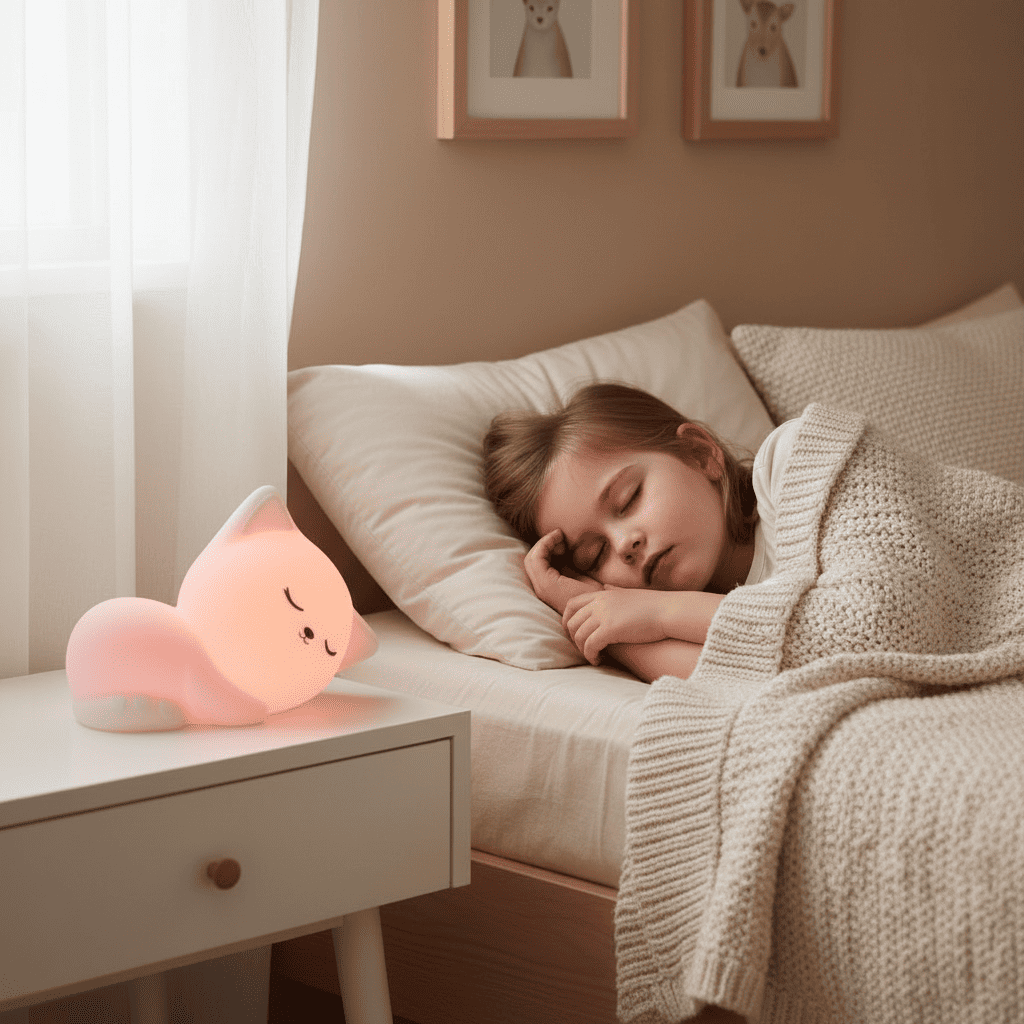 enfant dort avec veilleuse chat chatdort