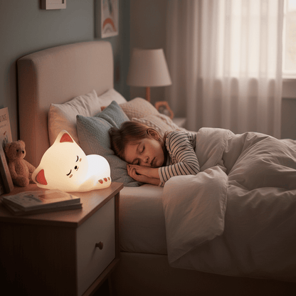 enfant en sommeil avec veilleuse chat chatdort