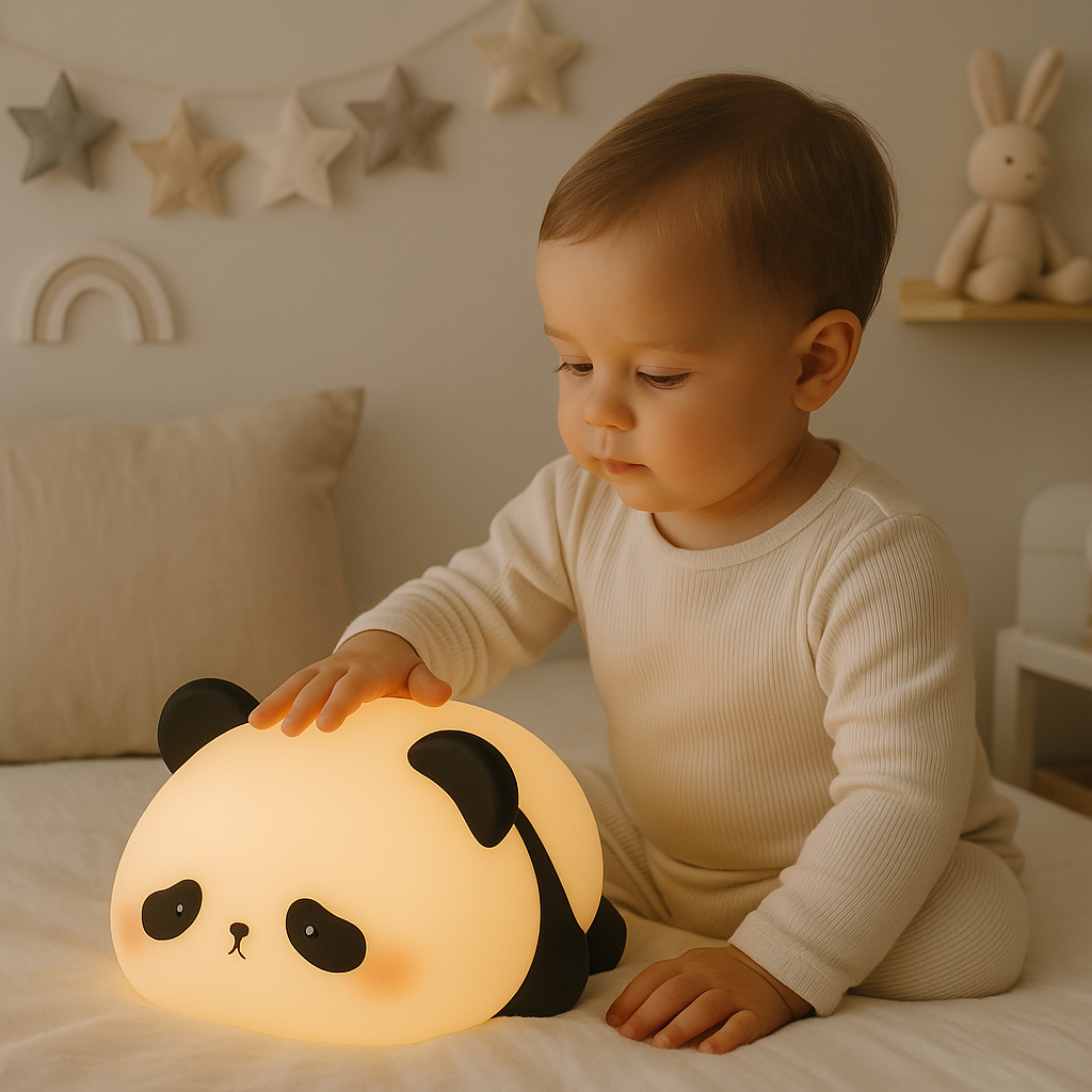 enfant et sa veilleuse panda MueLamp