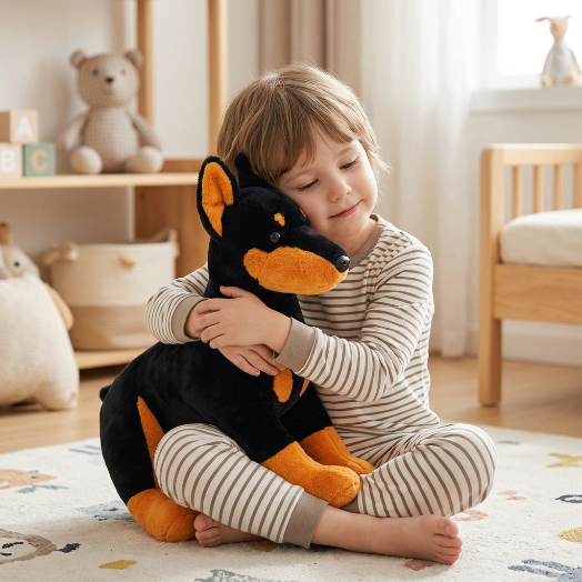 Enfant faisant un câlin à la peluche