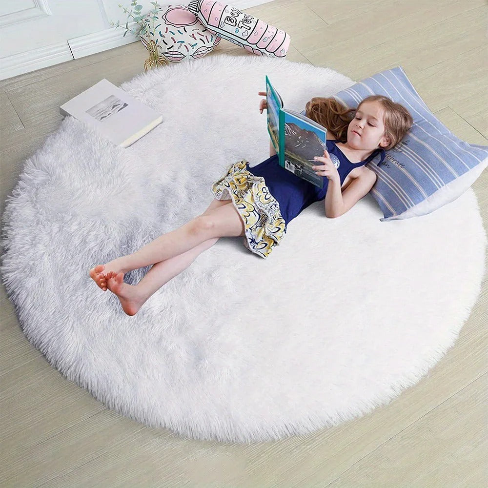enfant fille sur tapis chambre enfant rond blanc RondCarpet