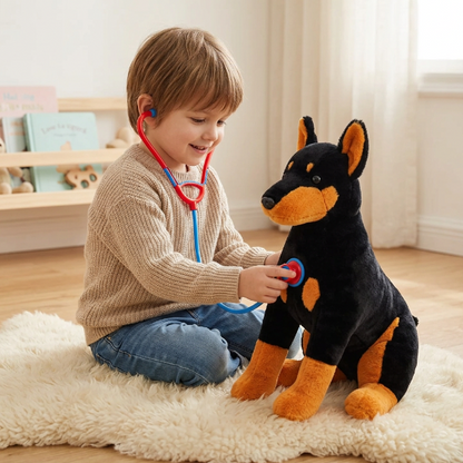 Enfant jouant avec la peluche