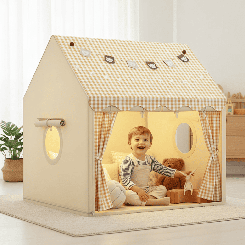 enfant jouant dans cabane enfant interieur widetent khaki
