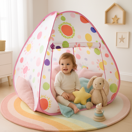 enfant jouant dans tente enfant rose