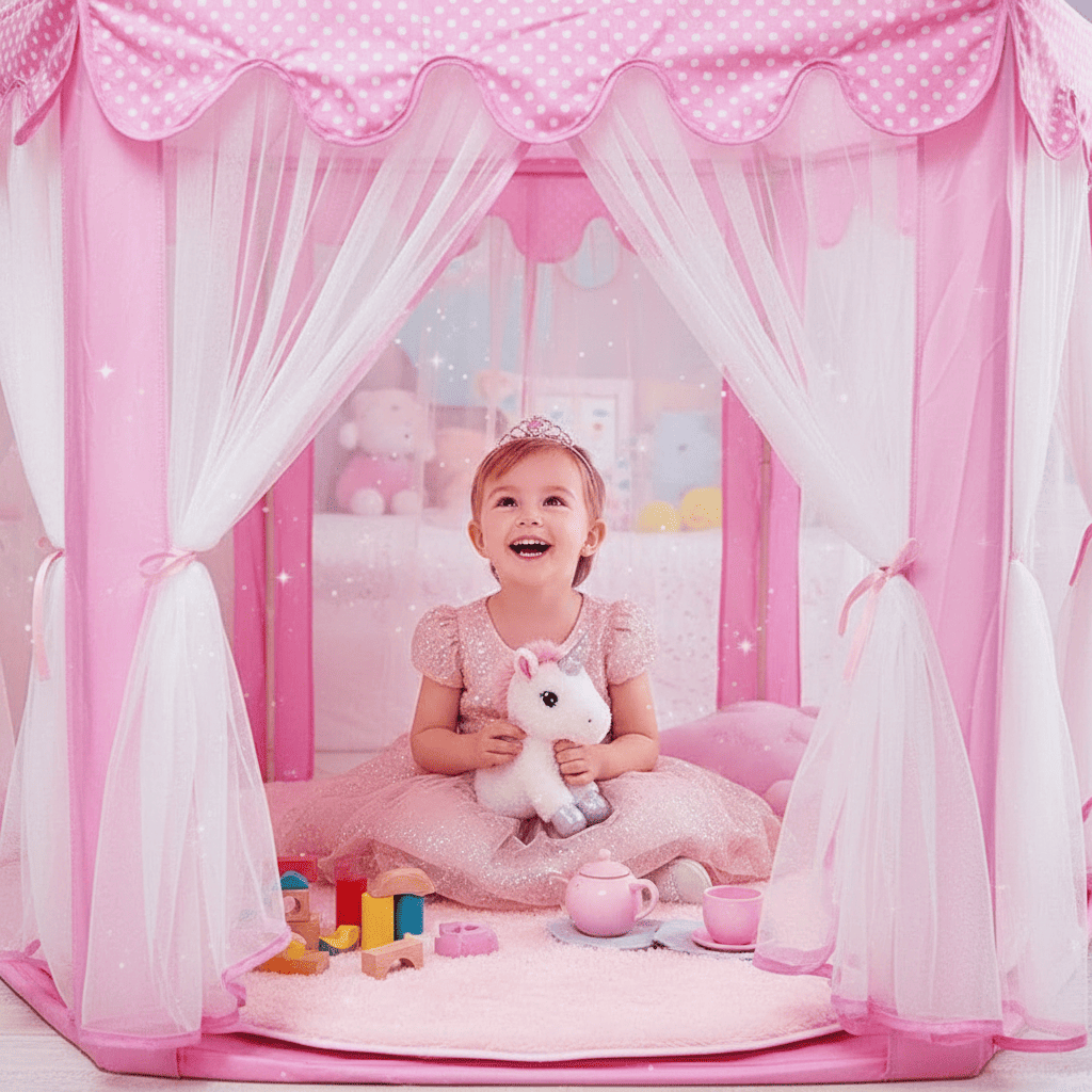 enfant jouant dans tente enfant tenteprincesse rose