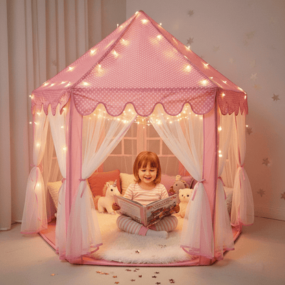 enfant lisant dans tente enfant tenteprincesse rose