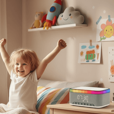 Enfant se réveillant avec le réveil