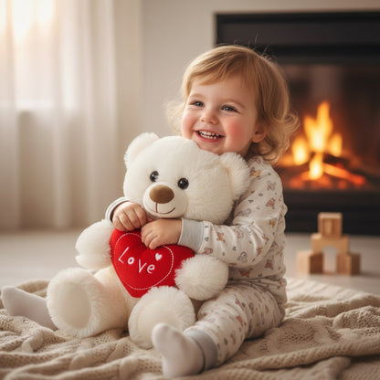 enfant tenant cet ours en peluche blanc coeur love muebear