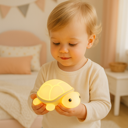 enfant tenant la tortue veilleuse MueLamp
