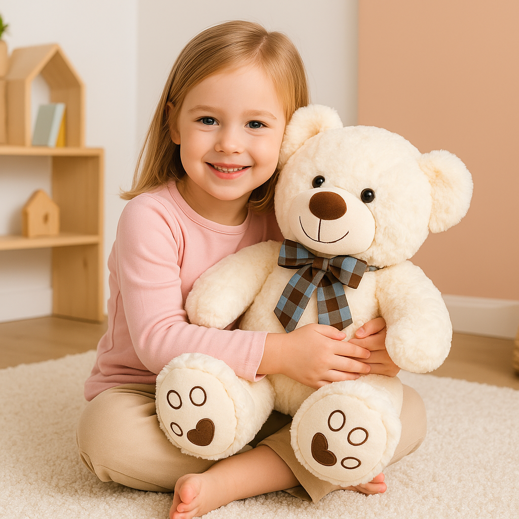 enfant tenant son ours en peluche geant blanc muebearplush