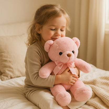 enfant tenant un ours en peluche douxcalin rose de 30cm