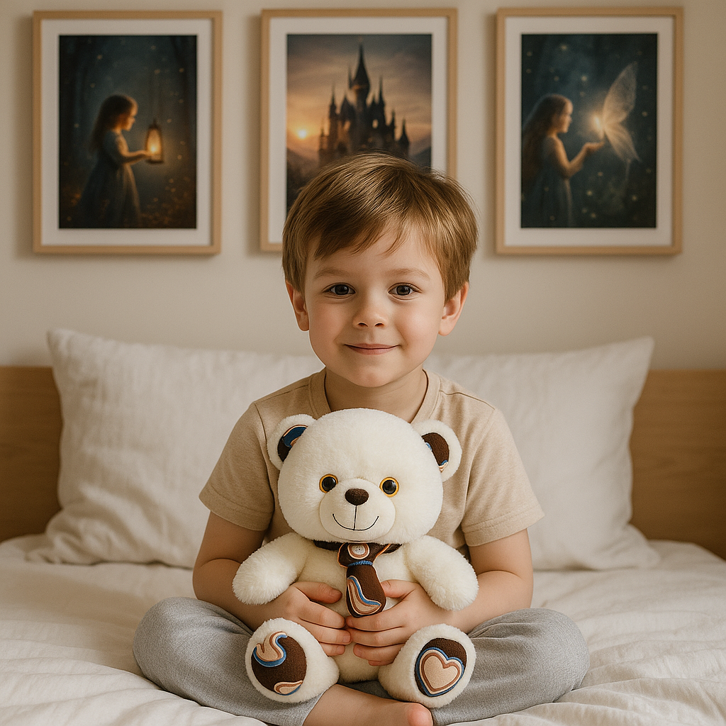 enfant tenant un ours peluche brun luckymueplush