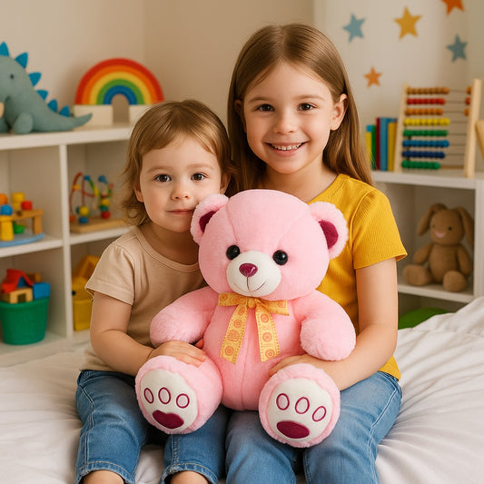 enfants tenant ours en peluche love rose muebearplush
