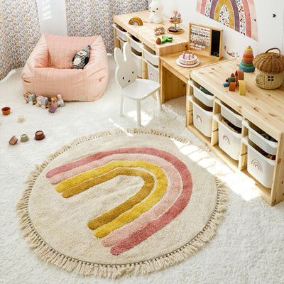 espace de jeu tapis arc en ciel bande rose
