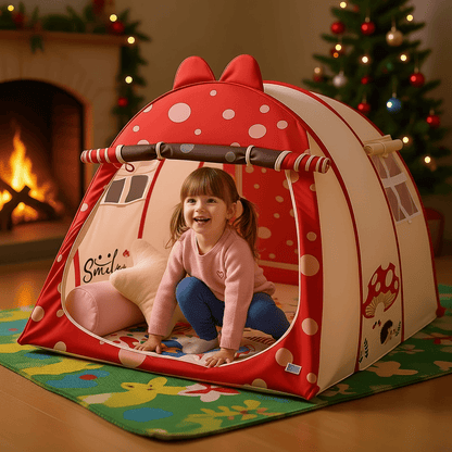 fillette de 5 ans jouant dans la tente rouge gamehouse