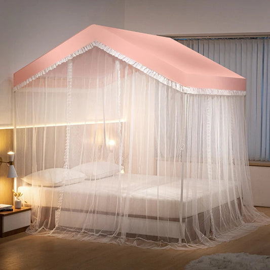 grand ciel de lit cabane rose anti moustiques