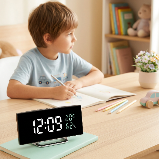 Horloge sur un bureau avec un enfant qui dessine MirClock
