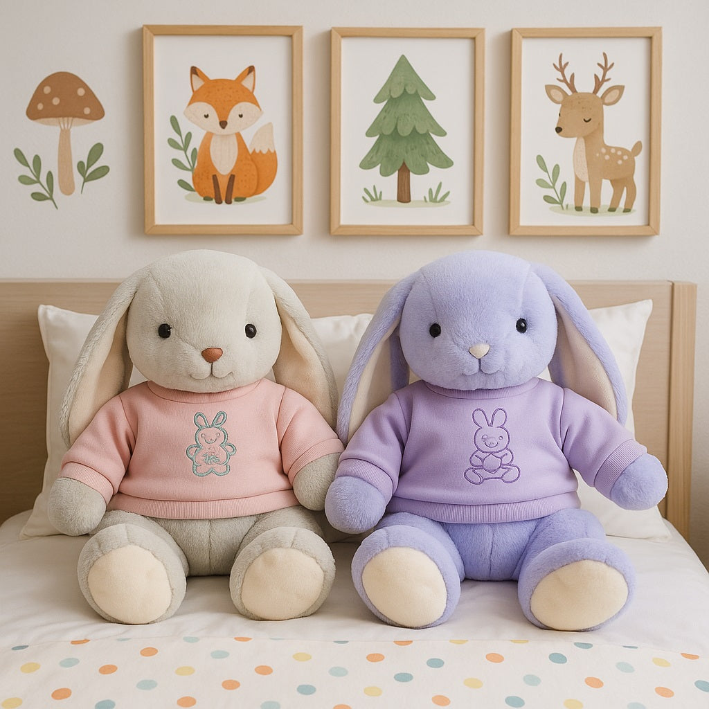 lapin en peluche comme doudou au lit