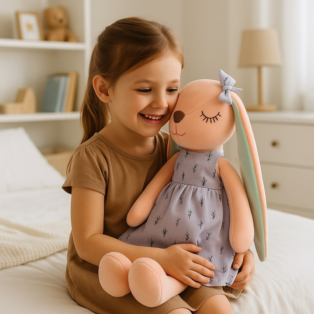 lapins peluche bleue confident de nuit
