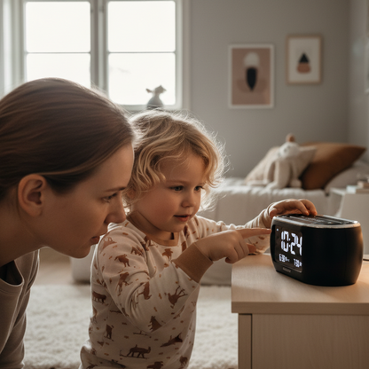 Parent et enfant configurant le réveil