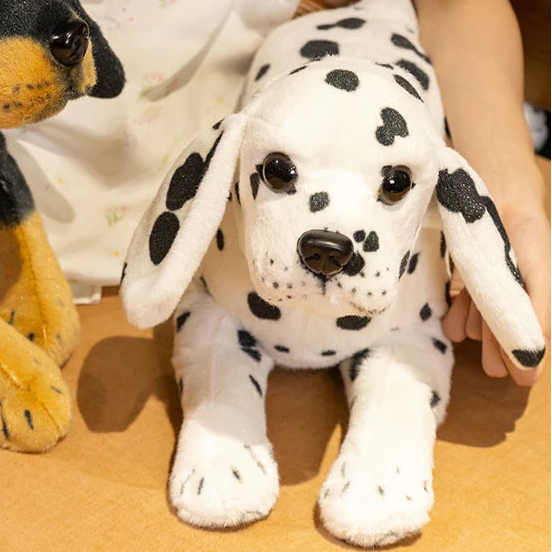 peluche chien realiste blanc doudou chien pour enfant puppydoll couchee