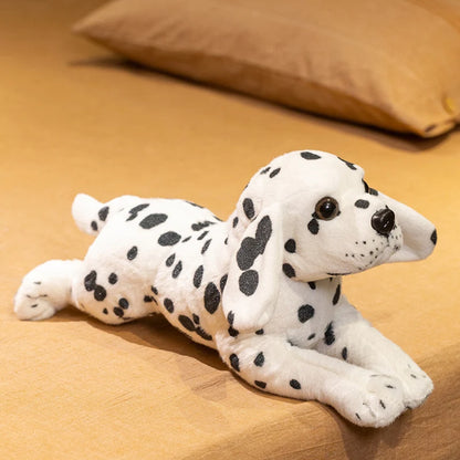 peluche chien realiste blanc tachee doudou chien pour enfant puppydoll