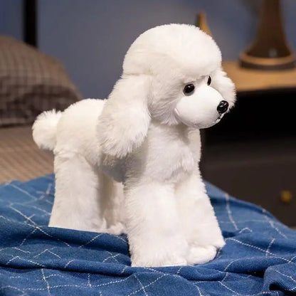 peluche chien realiste caniche longues pattes doudou enfant tout doux dogdoll blanc