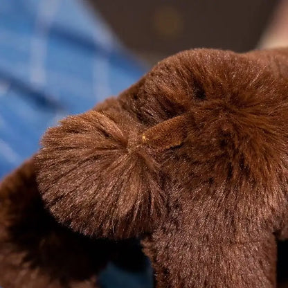 peluche chien realiste caniche longues pattes doudou enfant tout doux dogdoll marron long pelage