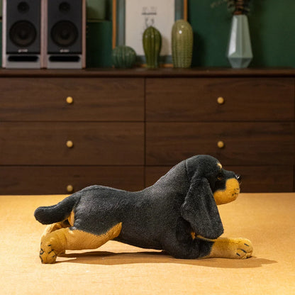 peluche chien realiste noir doudou chien pour enfant puppydoll couchee