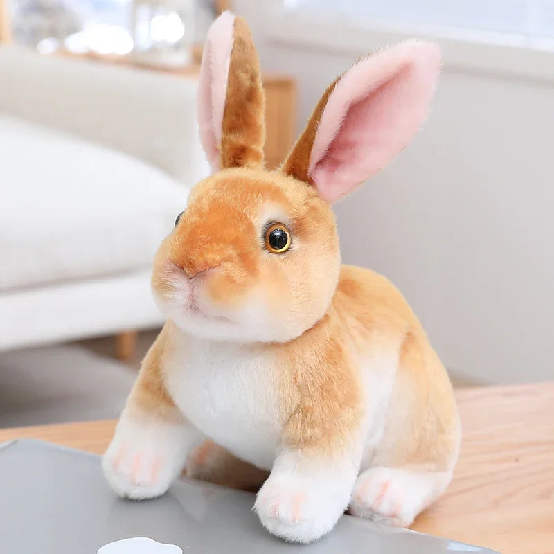 peluche lapin réaliste brun RabbitPlush assis oreilles droites