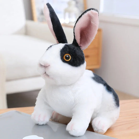 peluche lapin réaliste noir assis oreilles droites RabbitPlush 20 30cm