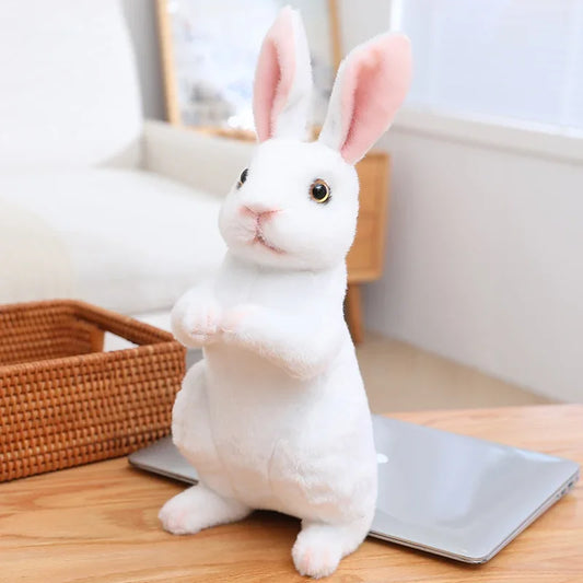 peluche lapin realiste 20 ou 30 cm blanc debout oreilles droites