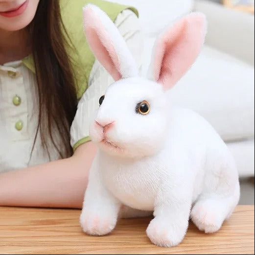 peluche lapin réaliste blanc assis RabbitPlush 20 30cm