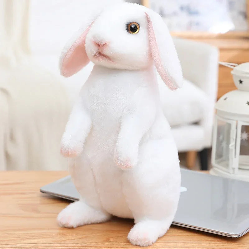 peluche lapin realiste debout 20 ou 30 cm blanc oreilles tombantes