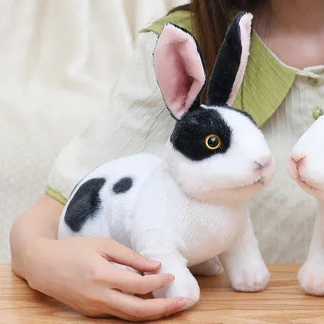 peluche lapin realiste en coton assis