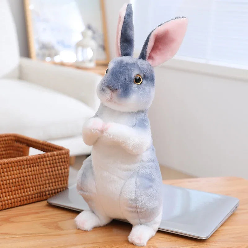 peluche lapin realiste gris RabbitPlush debout 20 a 30cm