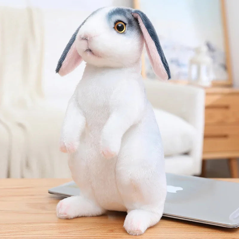 peluche lapin realiste gris RabbitPlush debout oreilles tombantes 20 30cm