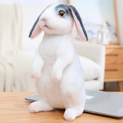 peluche lapin realiste gris RabbitPlush debout oreilles tombantes 20 30cm
