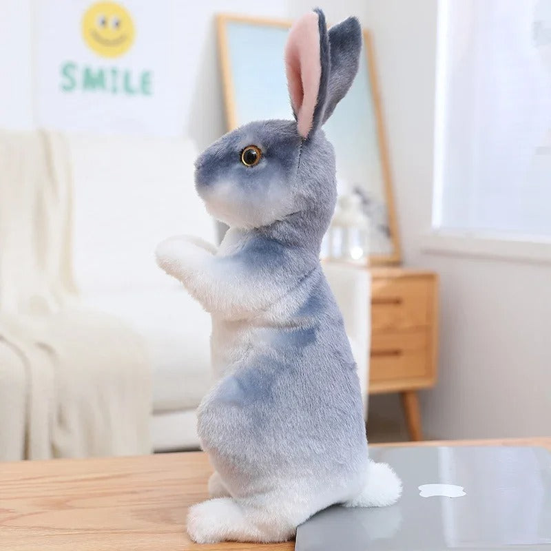 peluche lapin realiste gris RabbitPlush oreilles droites