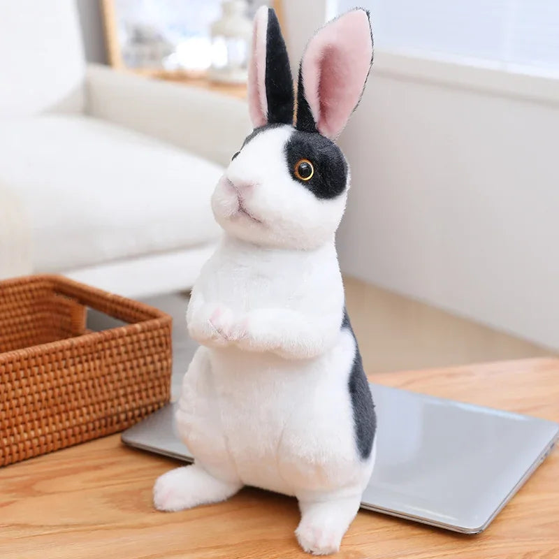 peluche lapin réaliste noir RabbitPlush debout complice 20 30cm