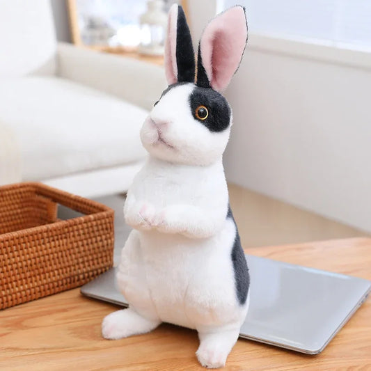peluche lapin réaliste noir RabbitPlush debout complice 20 30cm