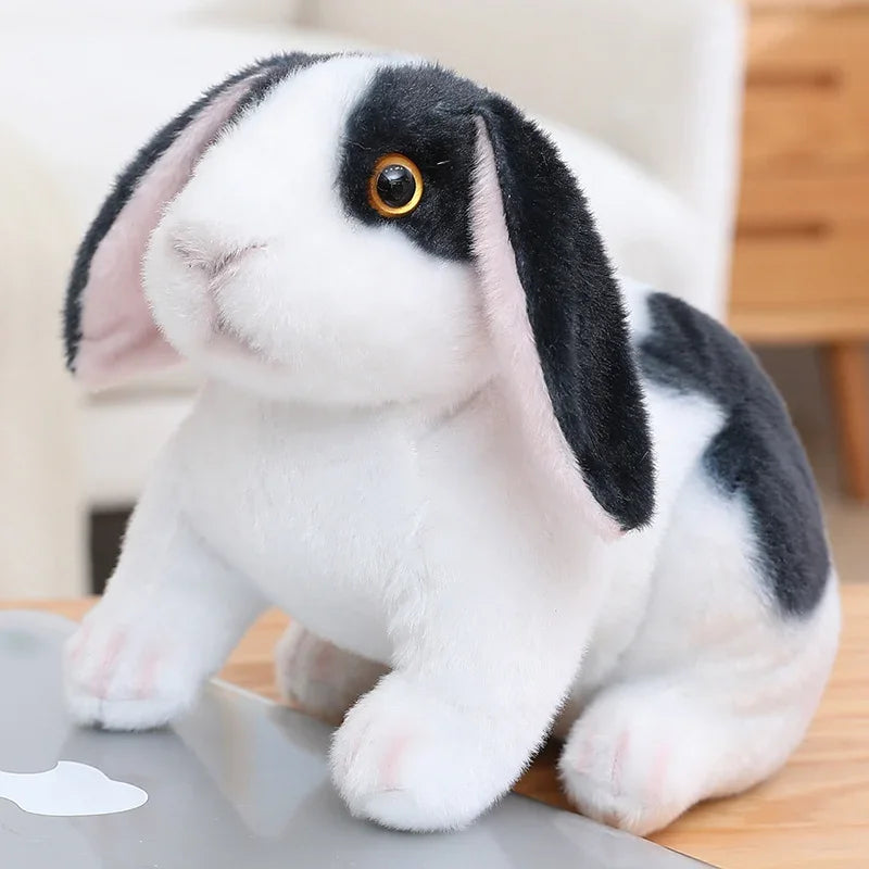 peluche lapin réaliste noir assis RabbitPlush 20 30cm