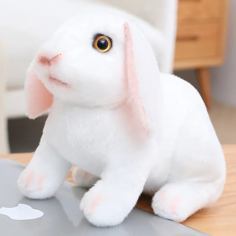 peluche lapin blanc realiste 20 ou 30 cm blanc assis