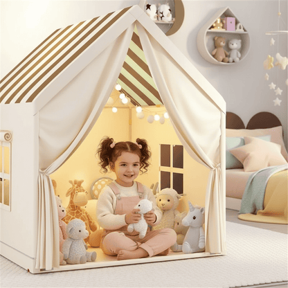 tente cabane enfant rose avec tapis et décorations | MagicNest™ - Mon Univers Enfant