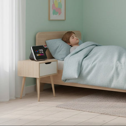 radio réveil projecteur douceurmatinale noir dans chambre d'enfant