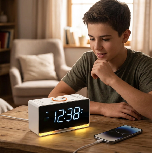 radio reveil bluetooth avec double alarme et veilleuse ledclock