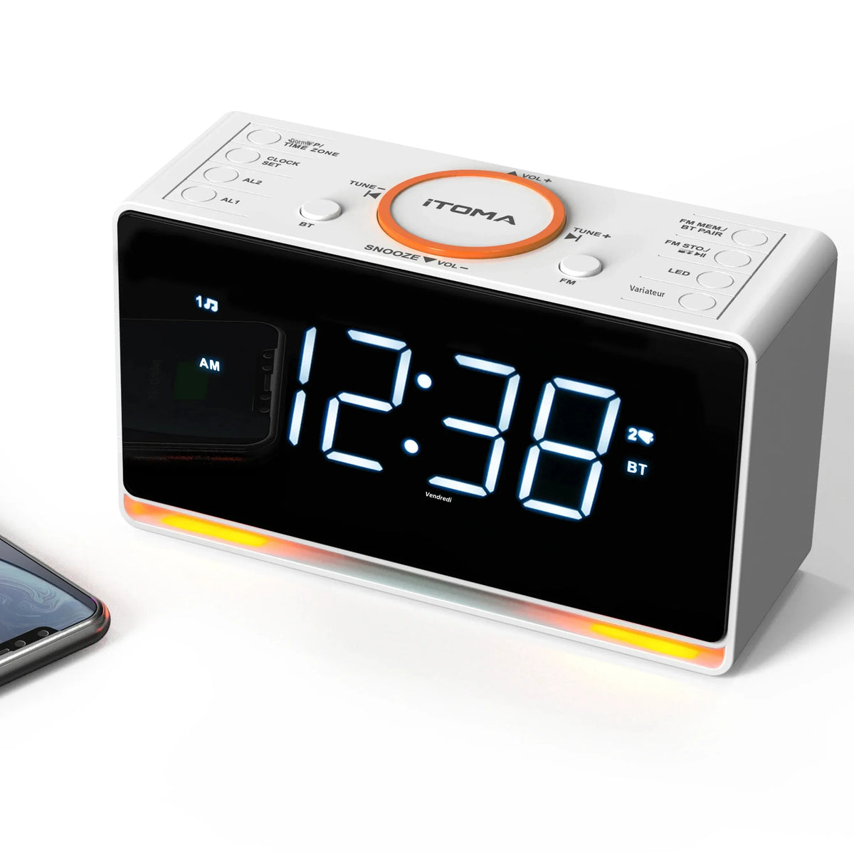 radio réveil bluetooth avec double alarme et veilleuse ledclock