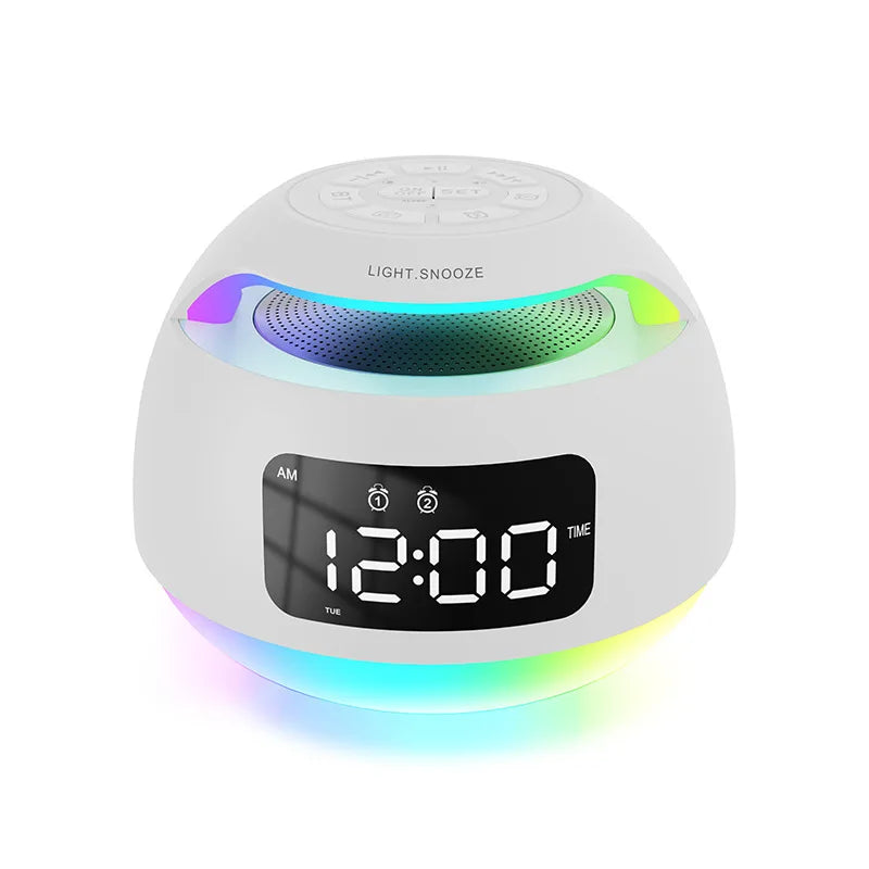 radio reveil haut parleur bluetooth multifonction alarm jour nuit veilleuse blanc